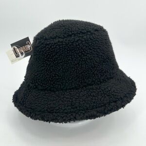Bucket Hat Plush Faux Sherpa Winter by CHARM Black Organic Cotton Lined new